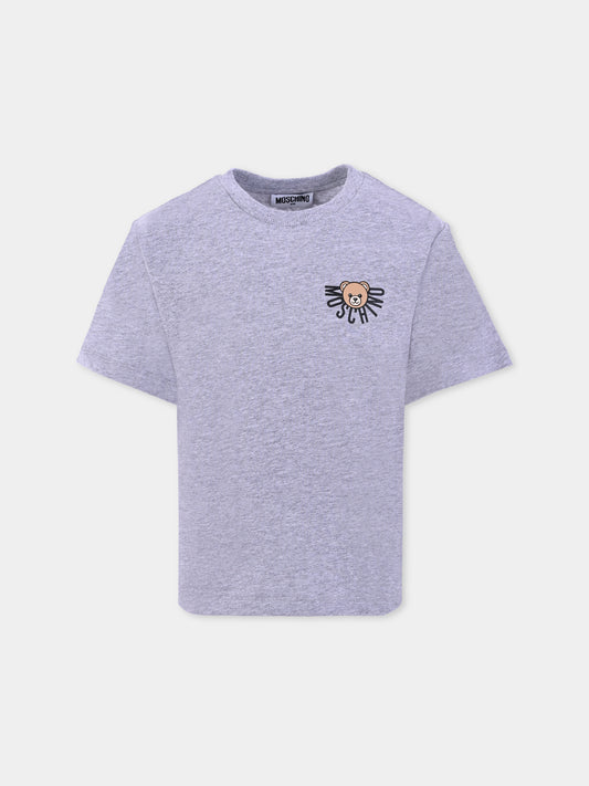 T-shirt grigia per bambini con logo e Teddy Bear,Moschino Kids,HOM05G LAA10 60901