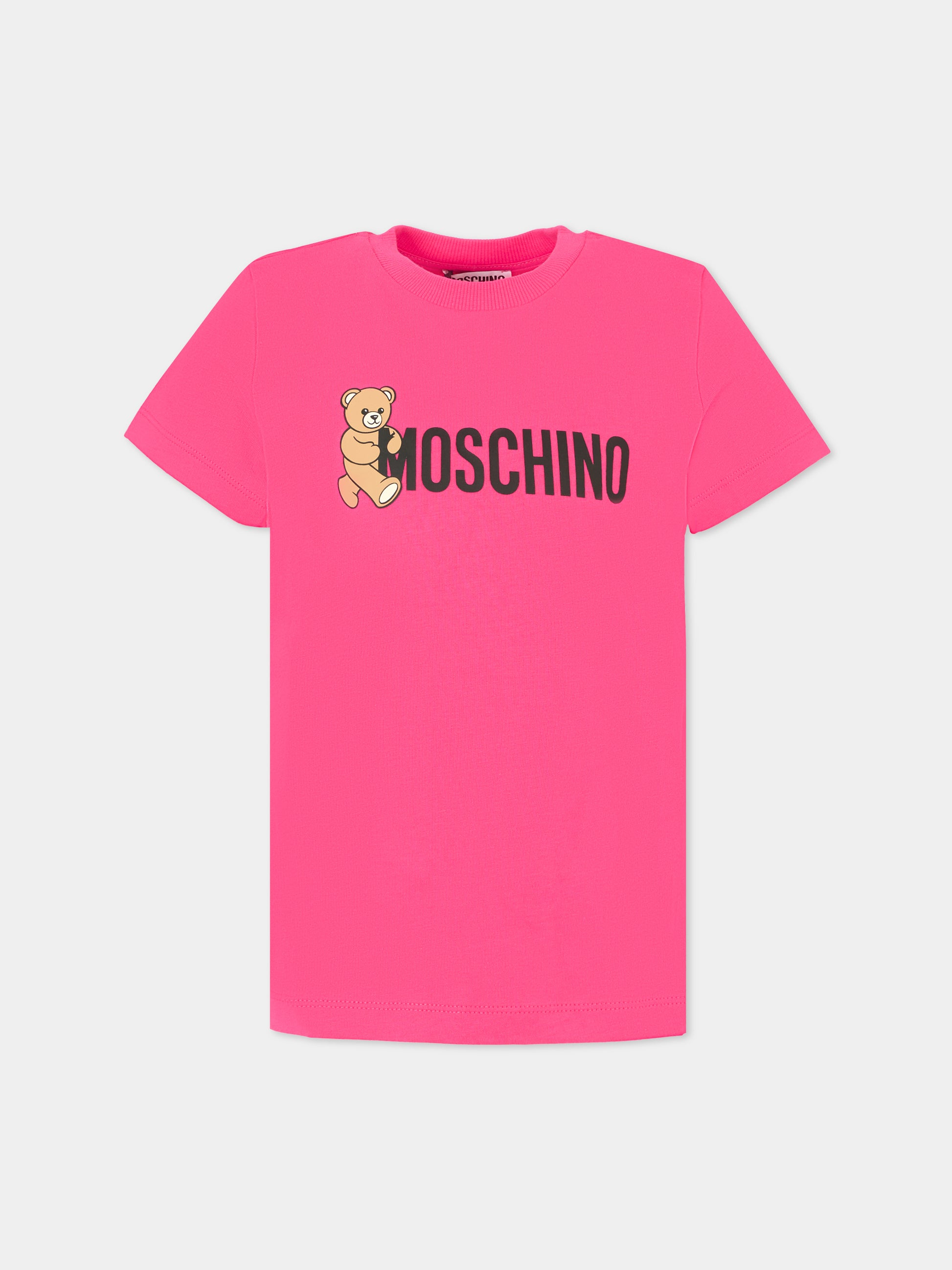 T-shirt fucsia per bambina con Teddy Bear e logo,Moschino Kids,HPM058 LAA34 50541