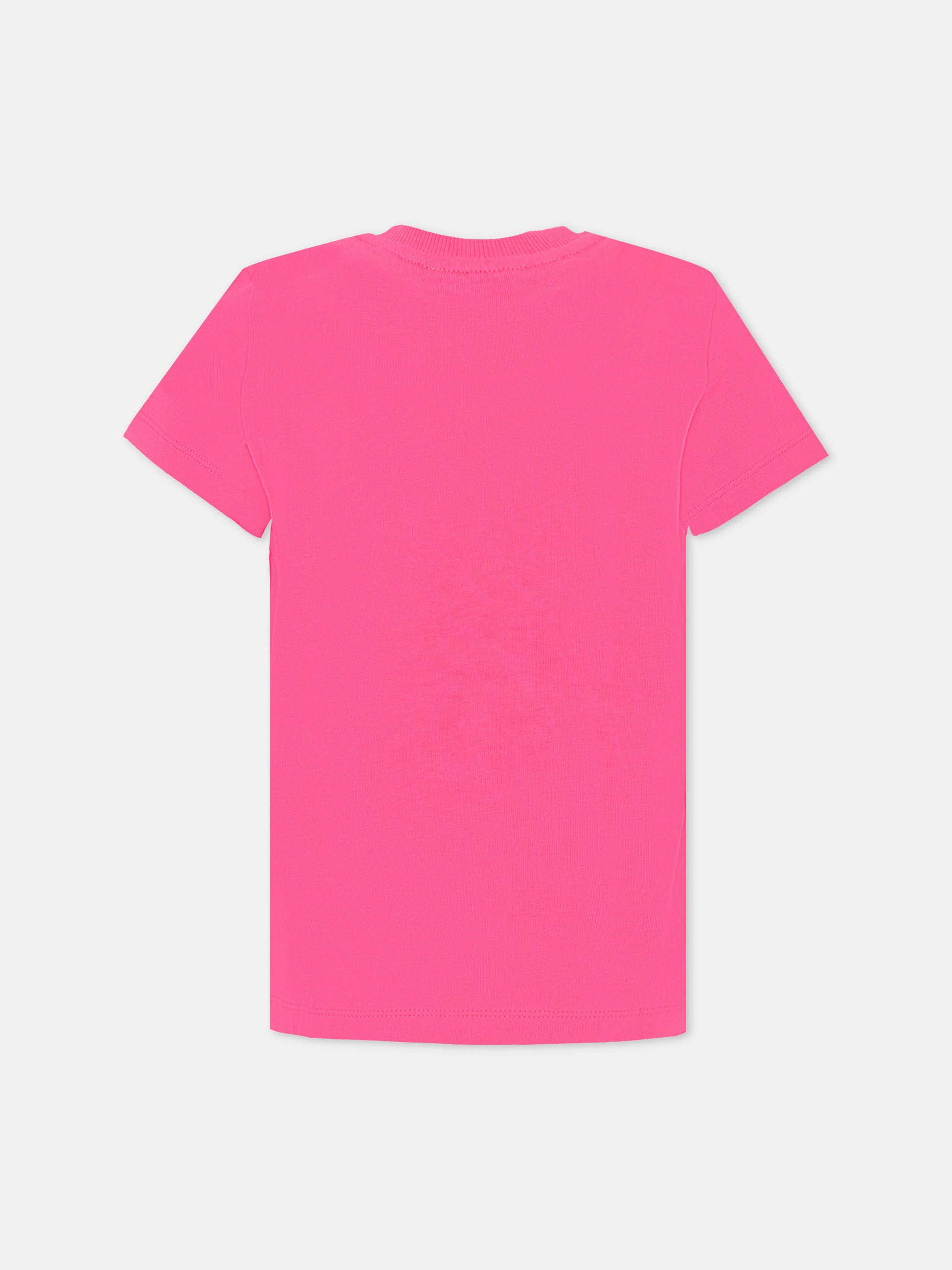 T-shirt fucsia per bambina con Teddy Bear e logo,Moschino Kids,HPM058 LAA34 50541