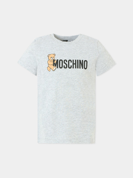 T-shirt grigia per bambini con Teddy Bear e logo,Moschino Kids,HPM058 LAA34 60901