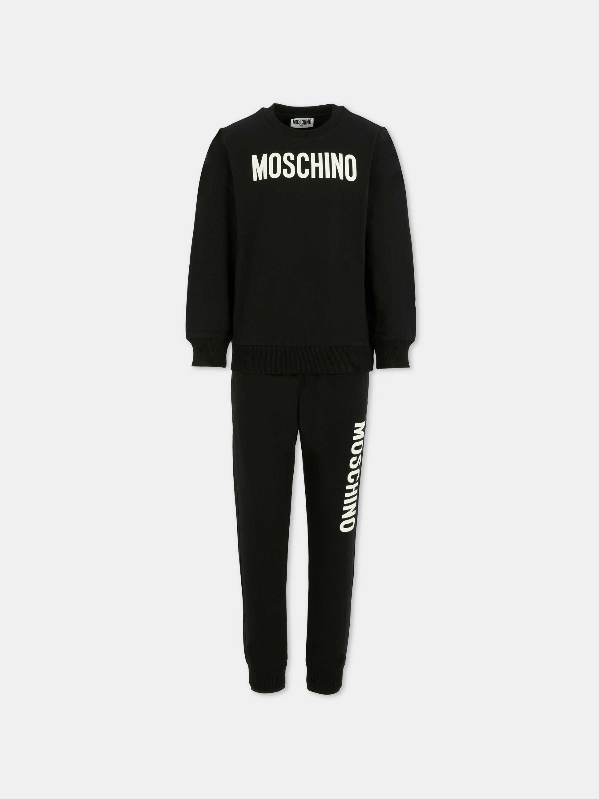 Completo nero per bambini con logo,Moschino Kids,HUK04E LDA21 60100