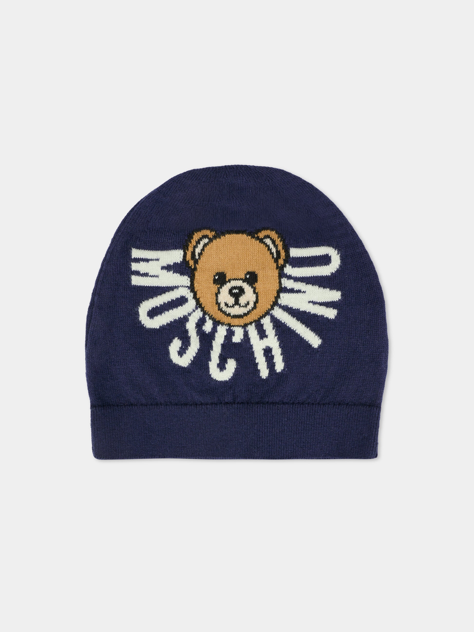 Berretto blu per bambini con Teddy Bear e logo,Moschino Kids,HUX02O LHE43 40016