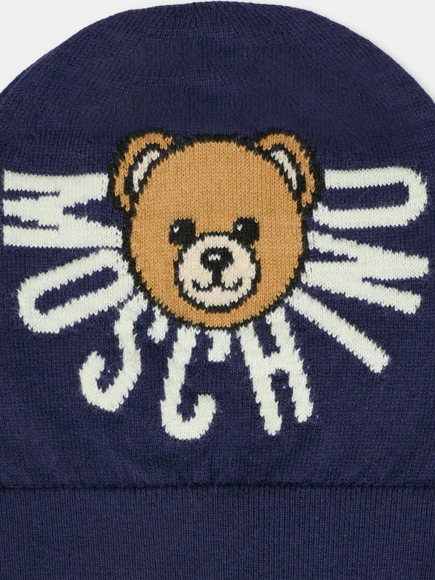 Berretto blu per bambini con Teddy Bear e logo,Moschino Kids,HUX02O LHE43 40016