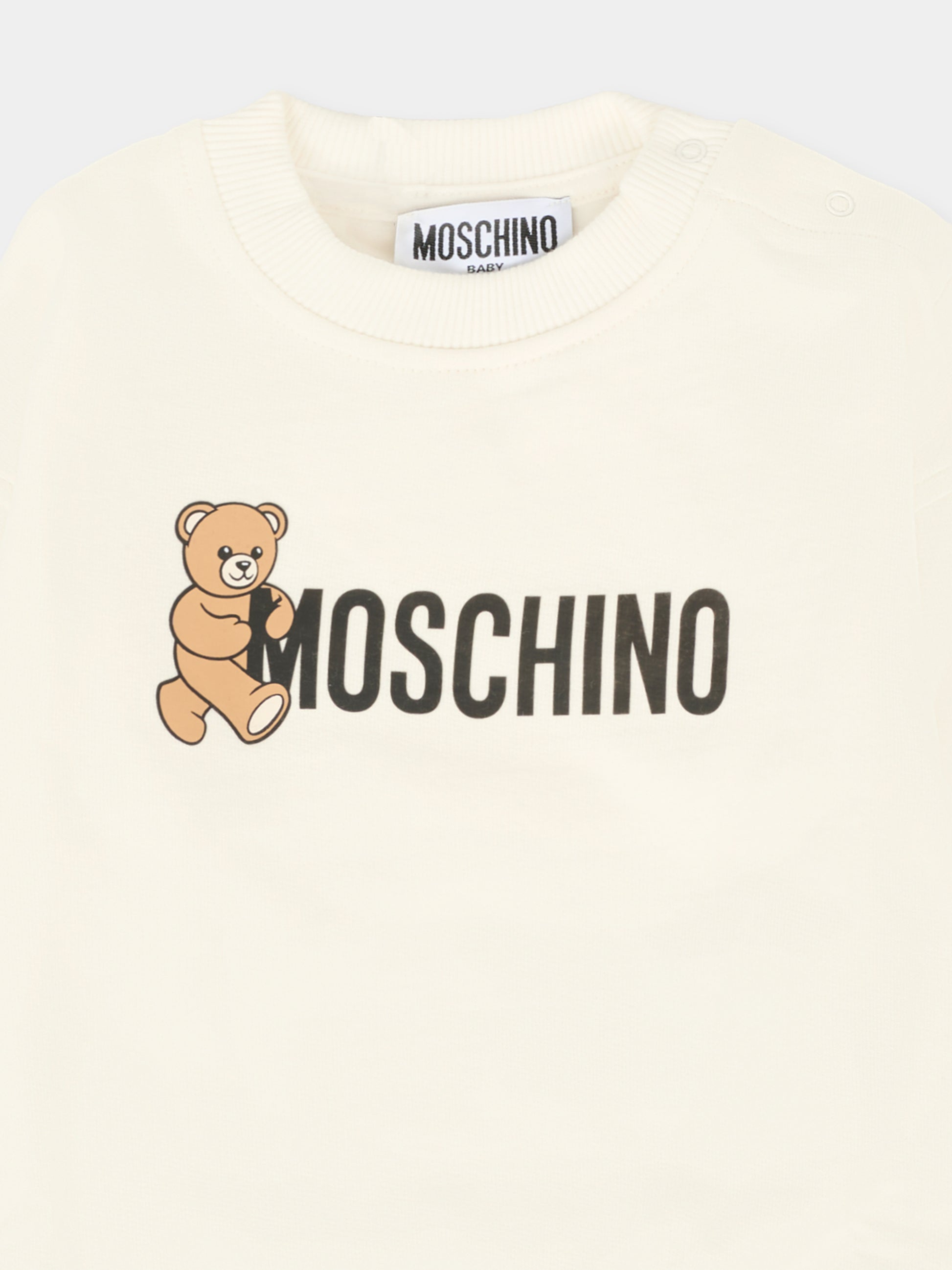 Felpa avorio per neonati con logo e Teddy Bear,Moschino Kids,M8F03Q LCA83 10063