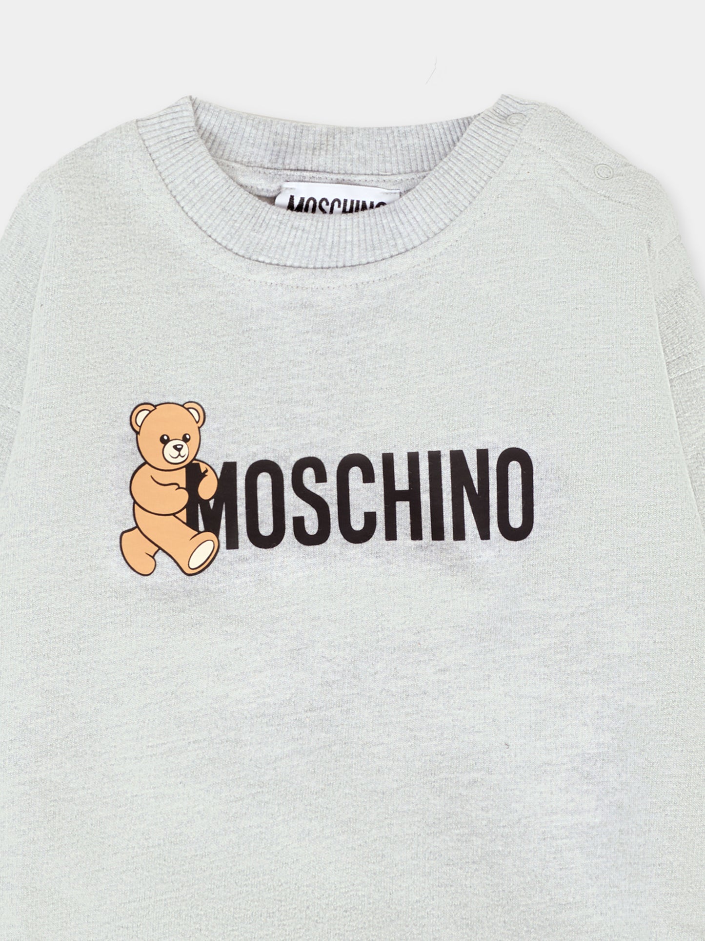 Felpa grigia per neonati con logo e Teddy Bear,Moschino Kids,M8F03Q LCA83 60901