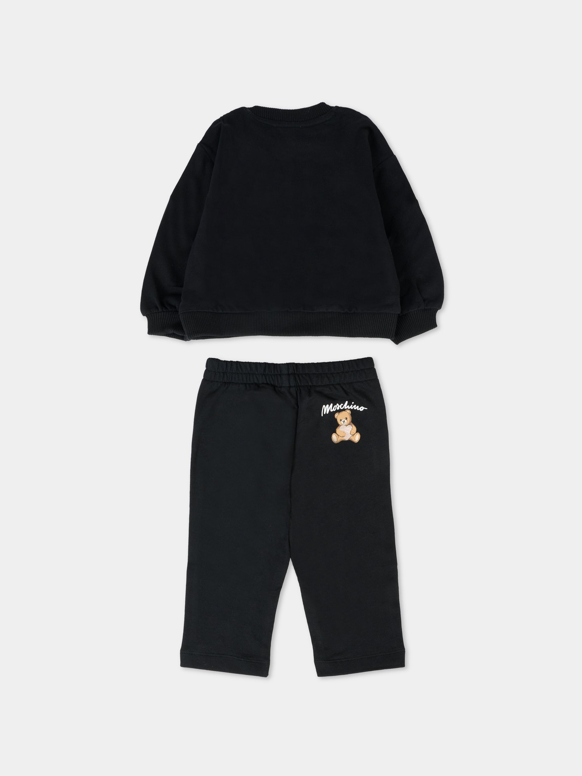 Completo nero per neonata con Teddy Bear con cuore,Moschino Kids,MDK03D LCA40 60100