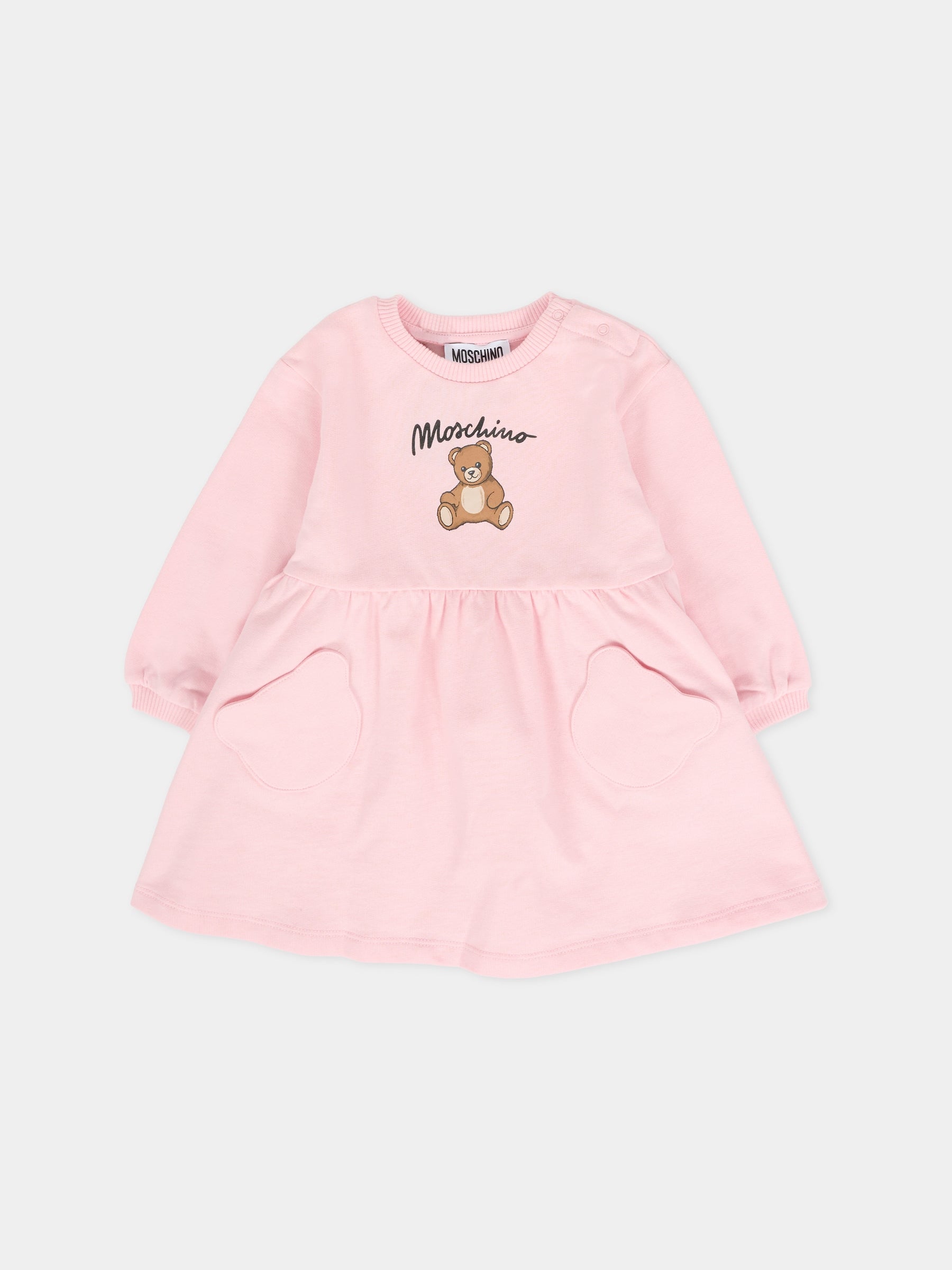 Vestito rosa per neonata con Teddy Bear e logo,Moschino Kids,MDV0CU LCA40 50209