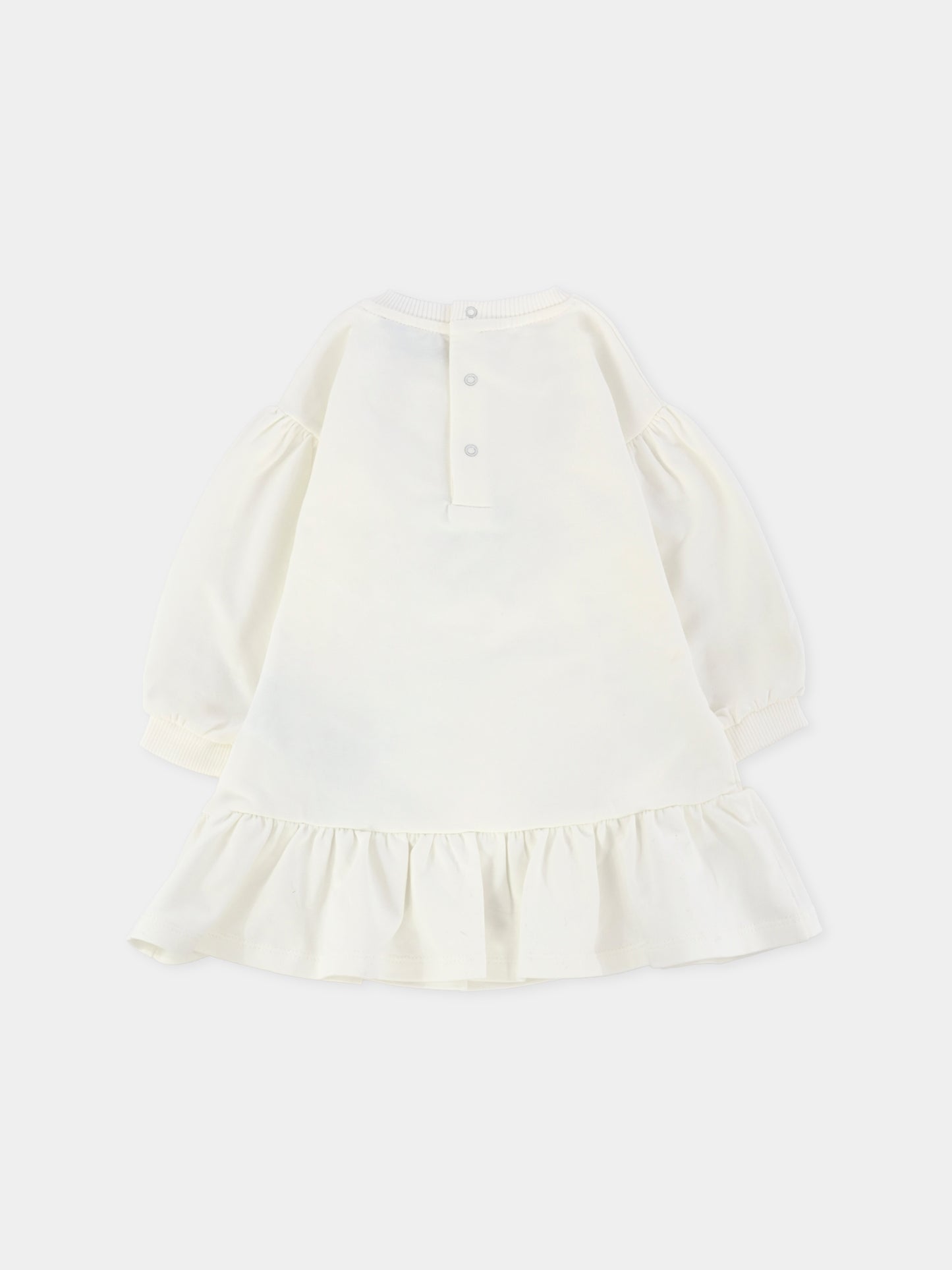 Vestito avorio per neonata con Teddy Bear e paillettes,Moschino Kids,MDV0CW LDA16 10063