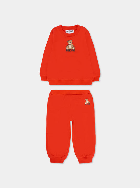 Completo rosso per neonati con Teddy Bear,Moschino Kids,MMK05E LCA40 50109