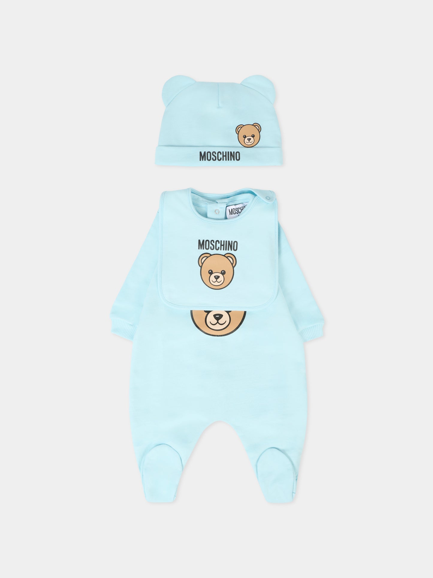 Set tutine celeste per neonato con Teddy Bear,Moschino Kids,MMY08B LCA40 40304
