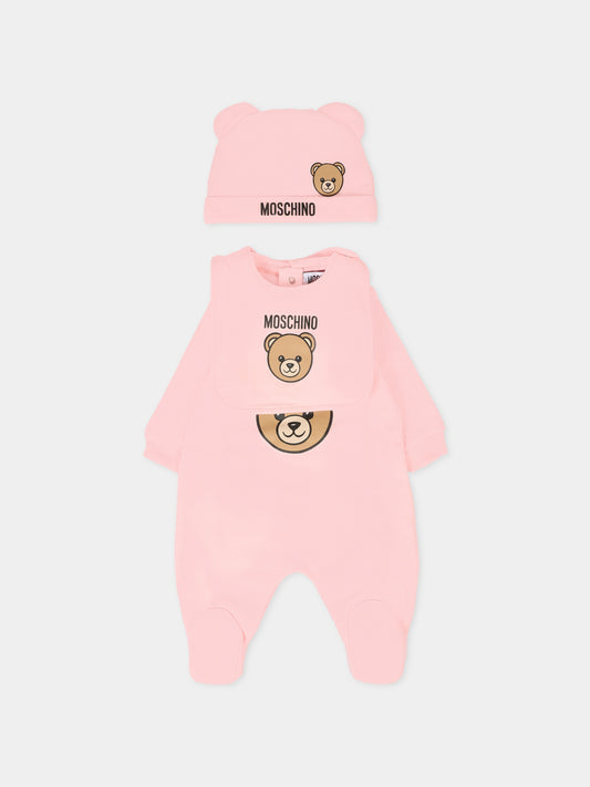 Set tutine rosa per neonata con Teddy Bear,Moschino Kids,MMY08B LCA40 50209