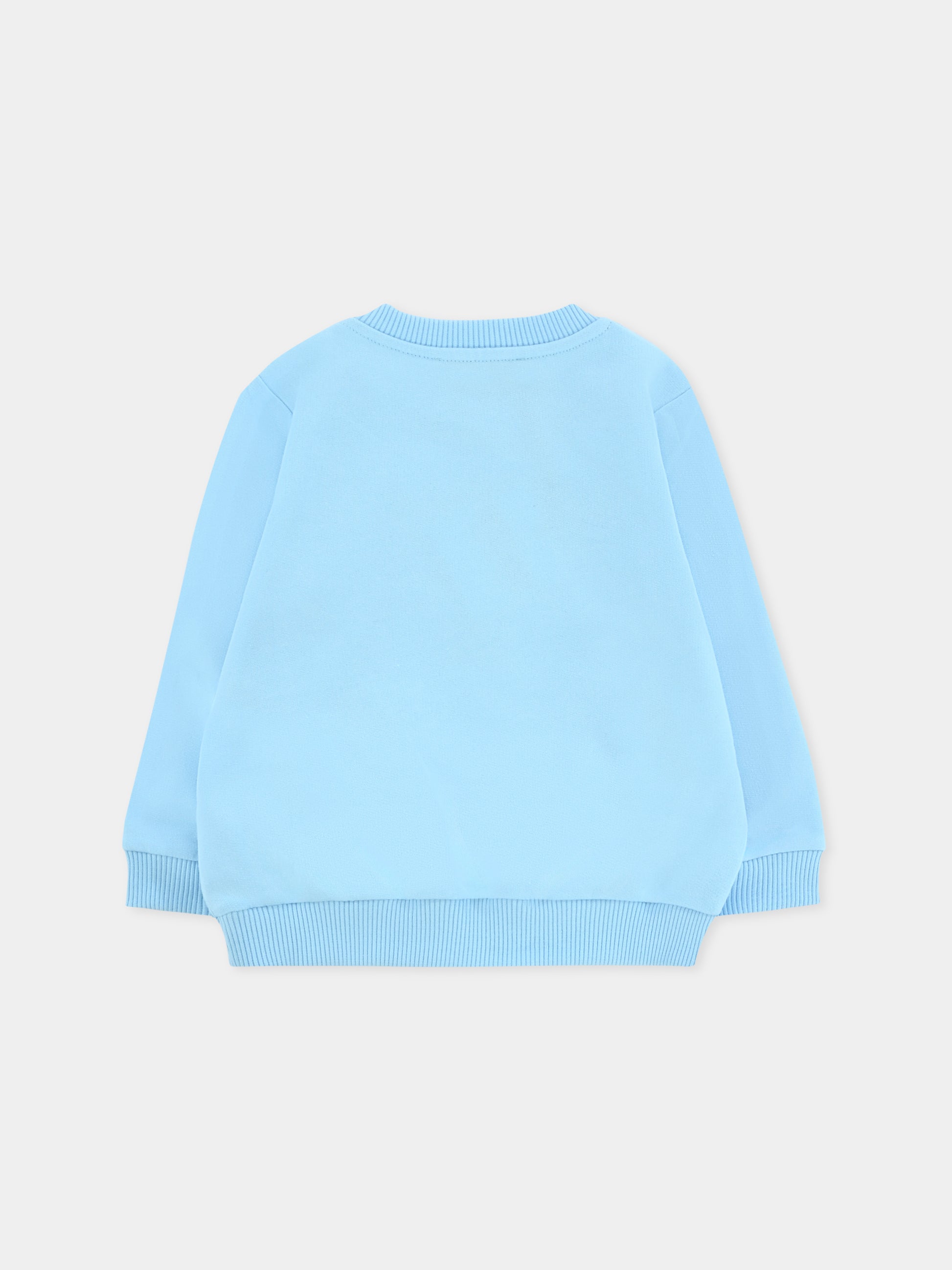 Felpa celeste per neonato con logo e Teddy Bear,Moschino Kids,MNF060 LCA40 40304