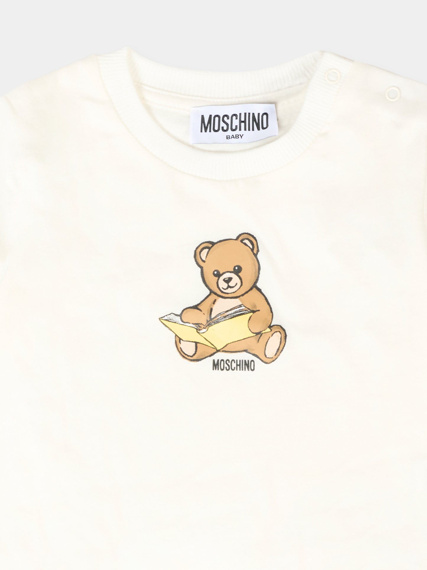 T-shirt avorio per neonati con Teddy Bear e logo,Moschino Kids,MSM047 LAA10 10063