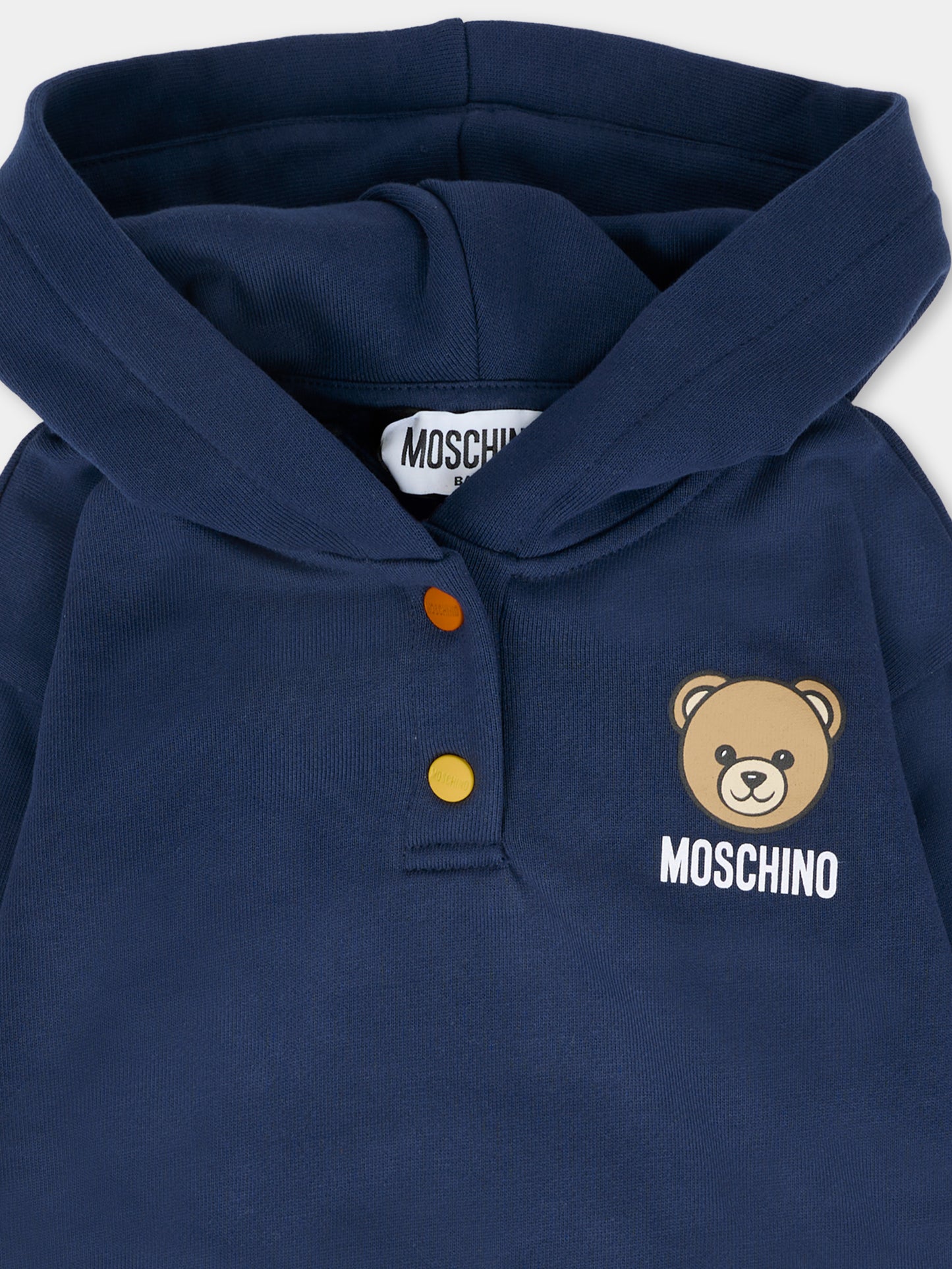 Felpa blu per neonati con Teddy Bear e logo,Moschino Kids,MUF05Z LCA15 40016