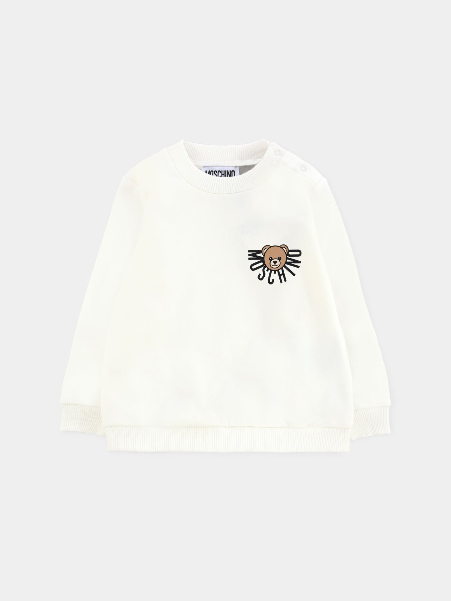 Felpa avorio per neonati con logo e Teddy Bear,Moschino Kids,MUF063 LCA40 10063