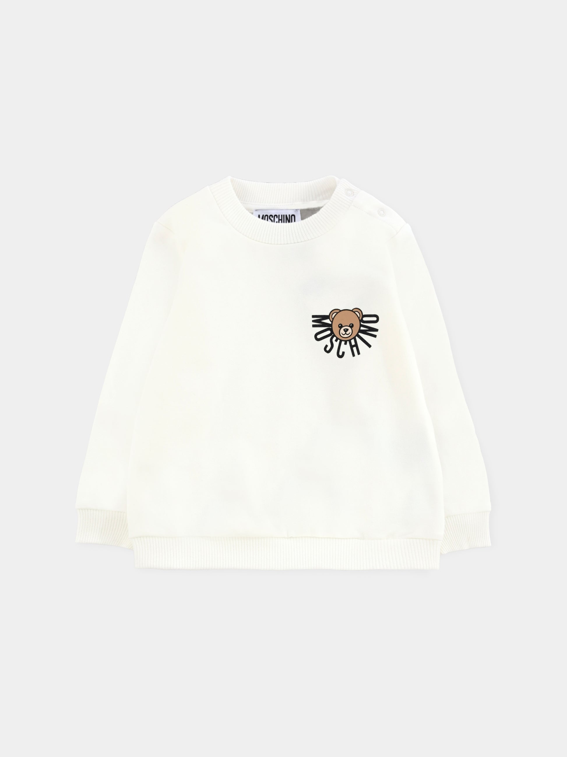 Felpa avorio per neonati con logo e Teddy Bear,Moschino Kids,MUF063 LCA40 10063