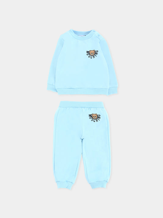 Completo celeste per neonato con logo e Teddy Bear,Moschino Kids,MUK05E LCA40 40304