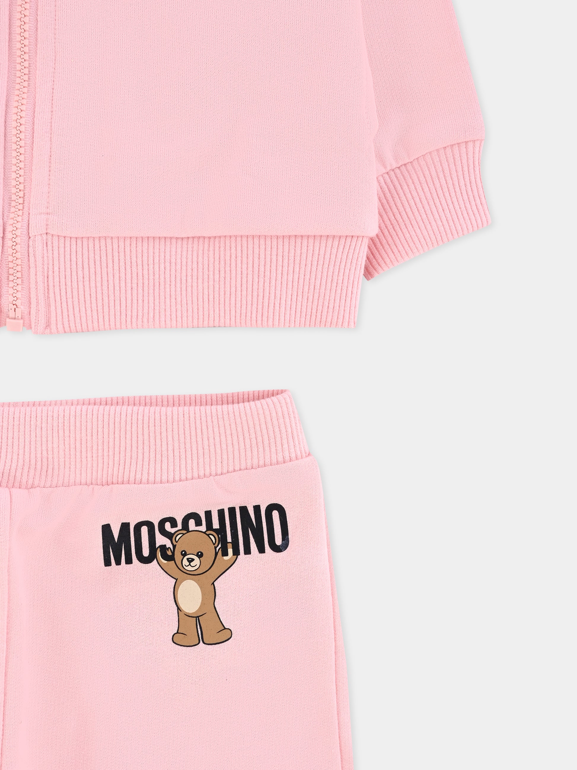 Completo rosa per neonata con logo e Teddy Bear,Moschino Kids,MUK05G LCA40 50209
