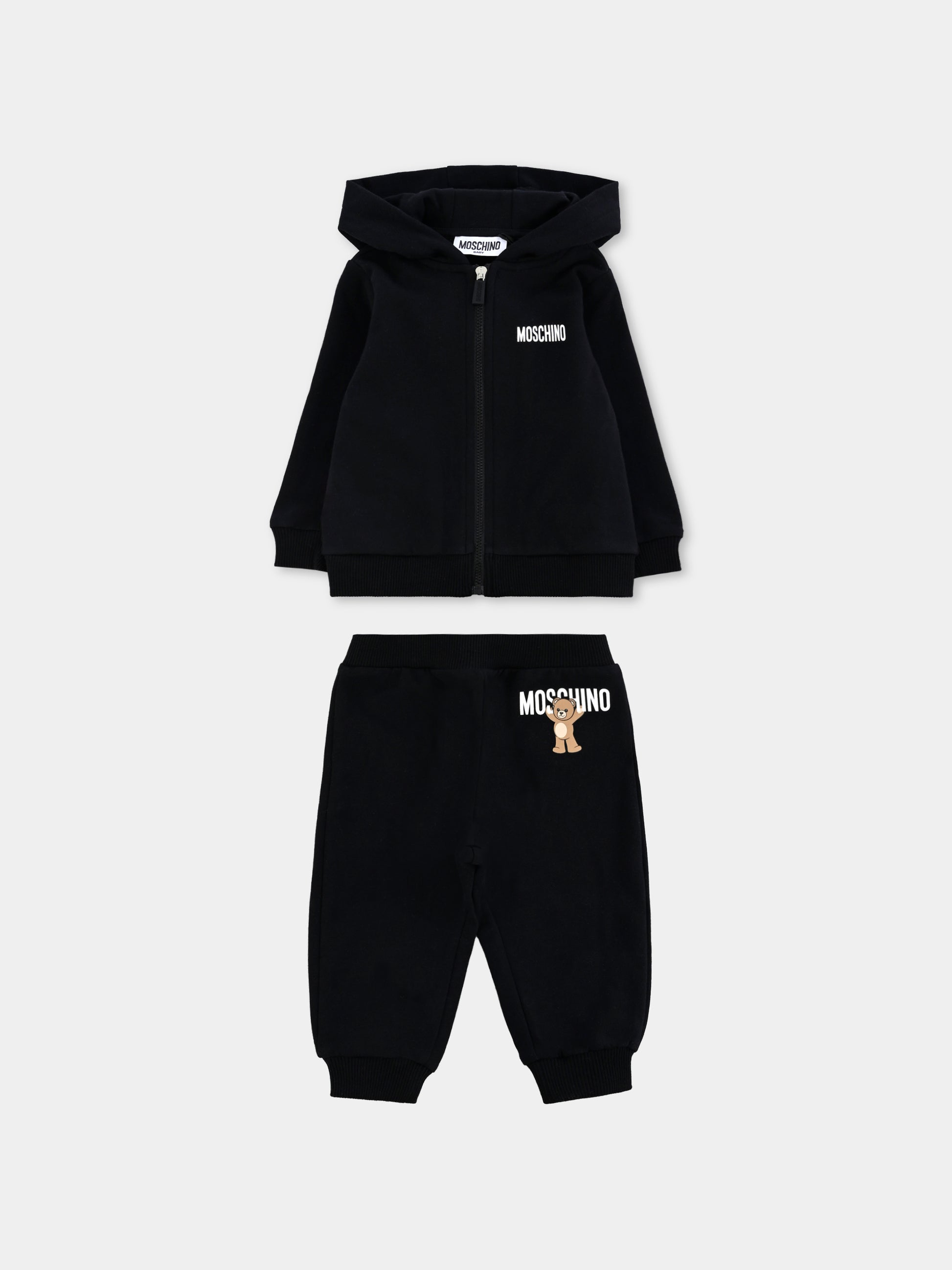 Completo nero per neonati con logo e Teddy Bear,Moschino Kids,MUK05G LCA40 60100