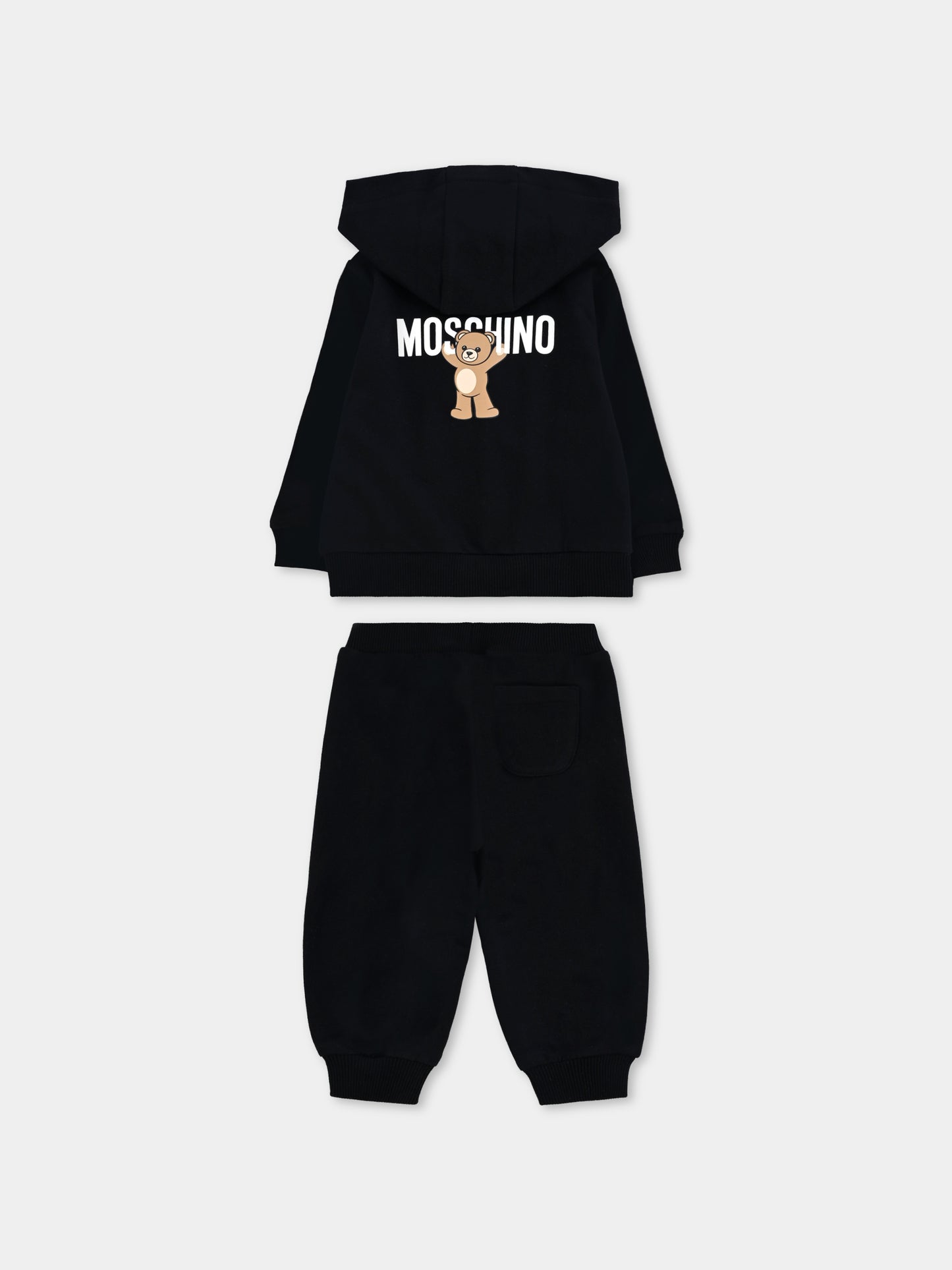 Completo nero per neonati con logo e Teddy Bear,Moschino Kids,MUK05G LCA40 60100