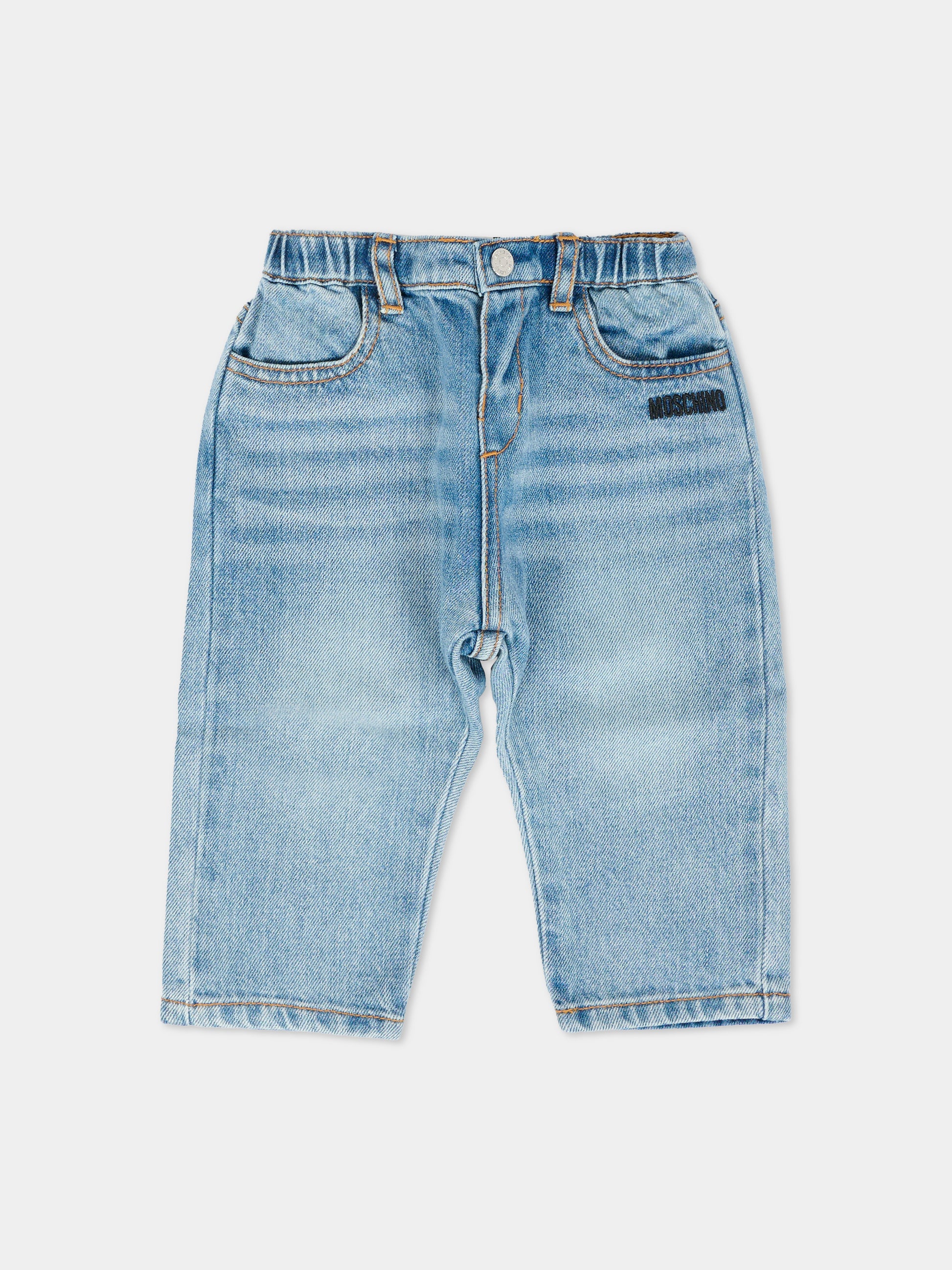 Jeans denim per neonati con Teddy Bear,Moschino Kids,MUP05H L0E36 40059