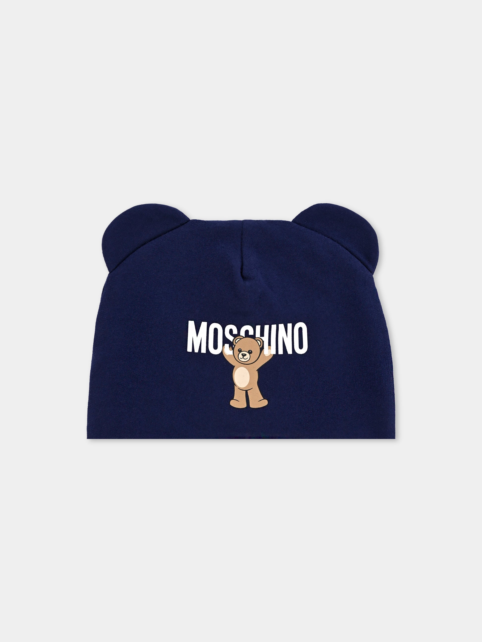 Berretto blu per neonato con Teddy Bear,Moschino Kids,MUX05H LCA40 40016