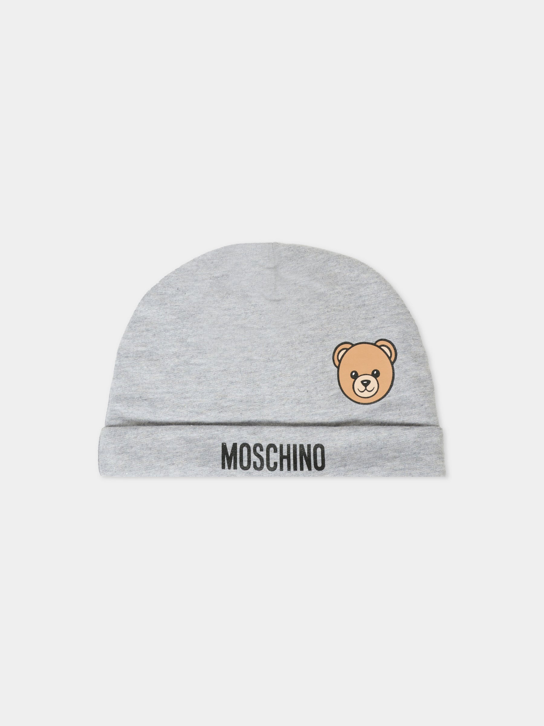 Berretto grigio per neonati con Teddy Bear,Moschino Kids,MUX05L LCA40 60901