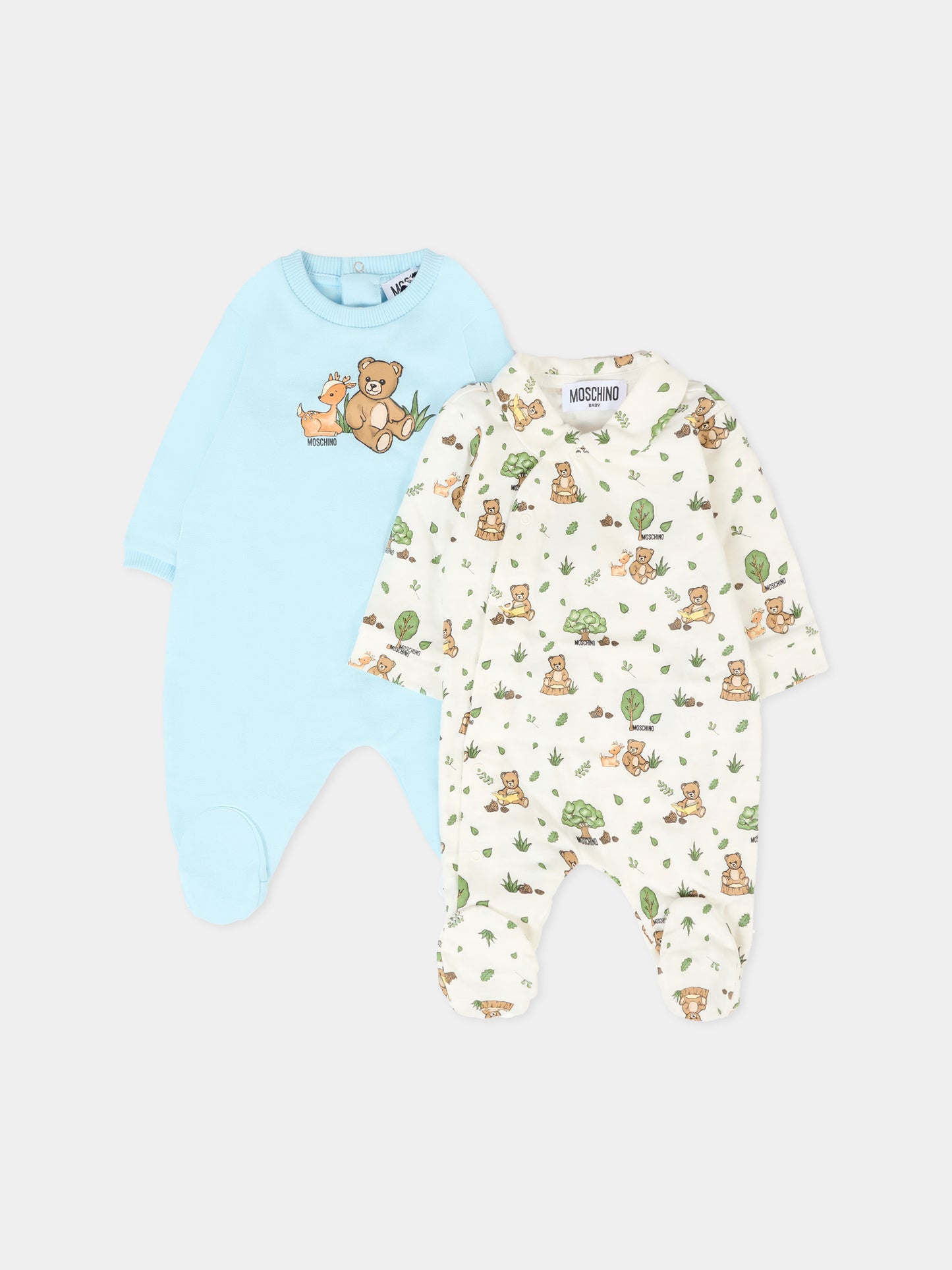 Set tutina bianco per neonato con Teddy Bear e cervo,Moschino Kids,MUY08E LAB2A 84927