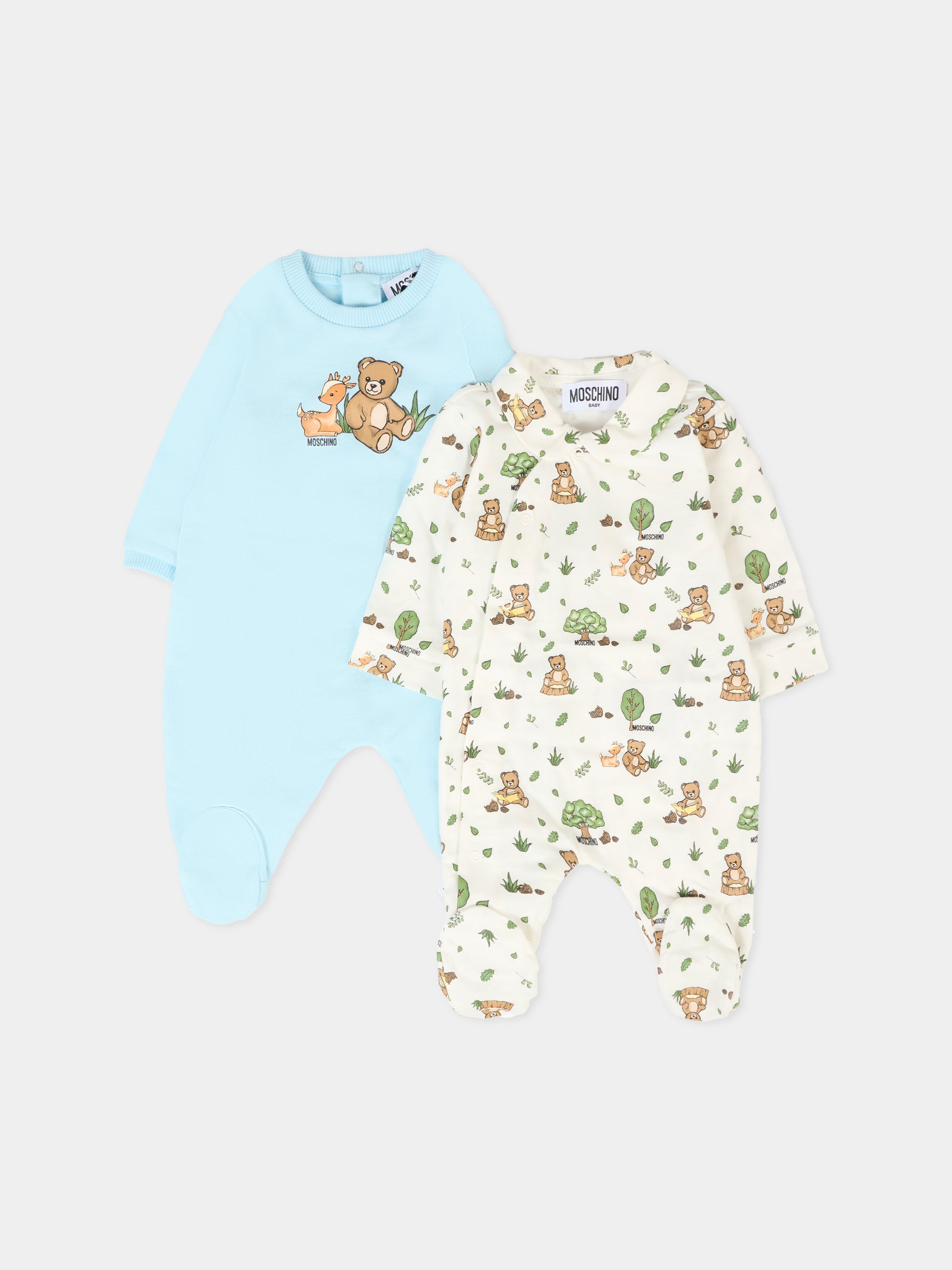 Set tutina bianco per neonato con Teddy Bear e cervo,Moschino Kids,MUY08E LAB2A 84927
