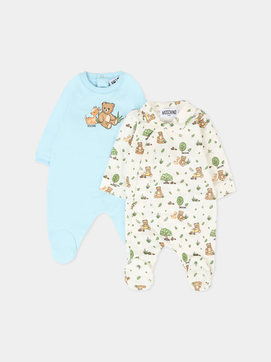 Set tutina bianco per neonato con Teddy Bear e cervo,Moschino Kids,MUY08E LAB2A 84927