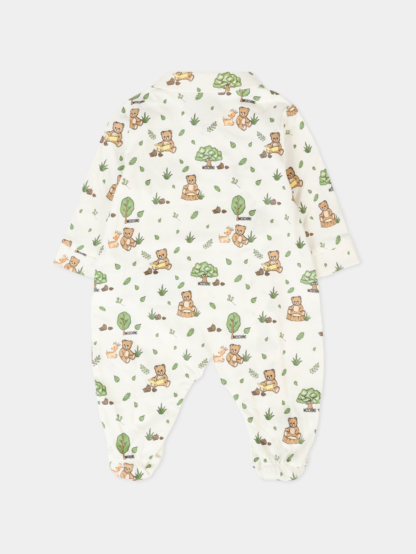 Set tutina bianco per neonato con Teddy Bear e cervo,Moschino Kids,MUY08E LAB2A 84927