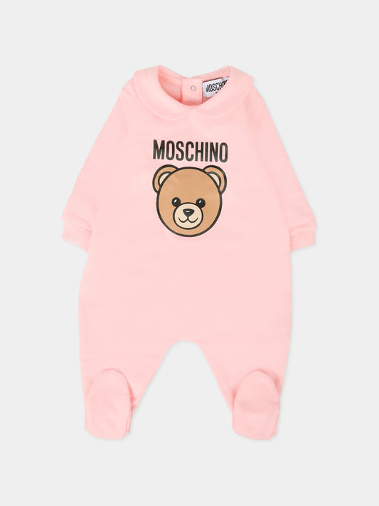 Tutina rosa per neonata con Teddy Bear e logo,Moschino Kids,MUY08J LCA40 50209