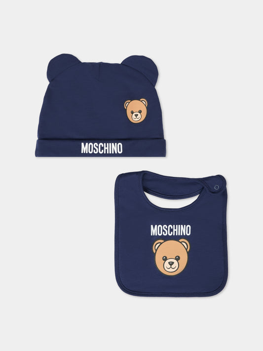 Set accessori blu per neonato con Teddy Bear,Moschino Kids,MUY08K LCA40 40016