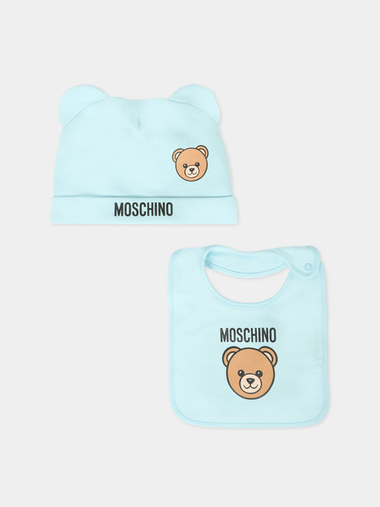 Set accessori celeste per neonato con Teddy Bear,Moschino Kids,MUY08K LCA40 40304