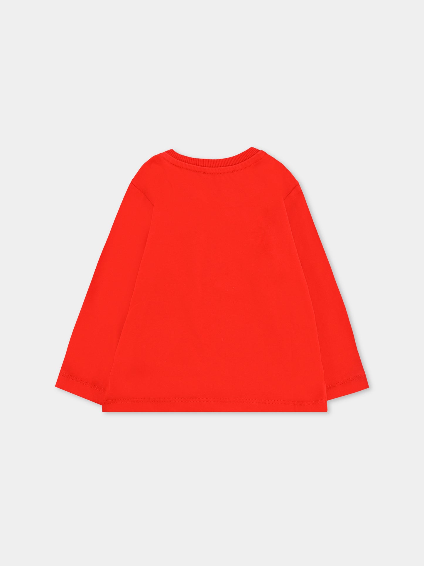 T-shirt rossa per neonati con logo e Teddy Bear,Moschino Kids,MVO00R LAA10 50109