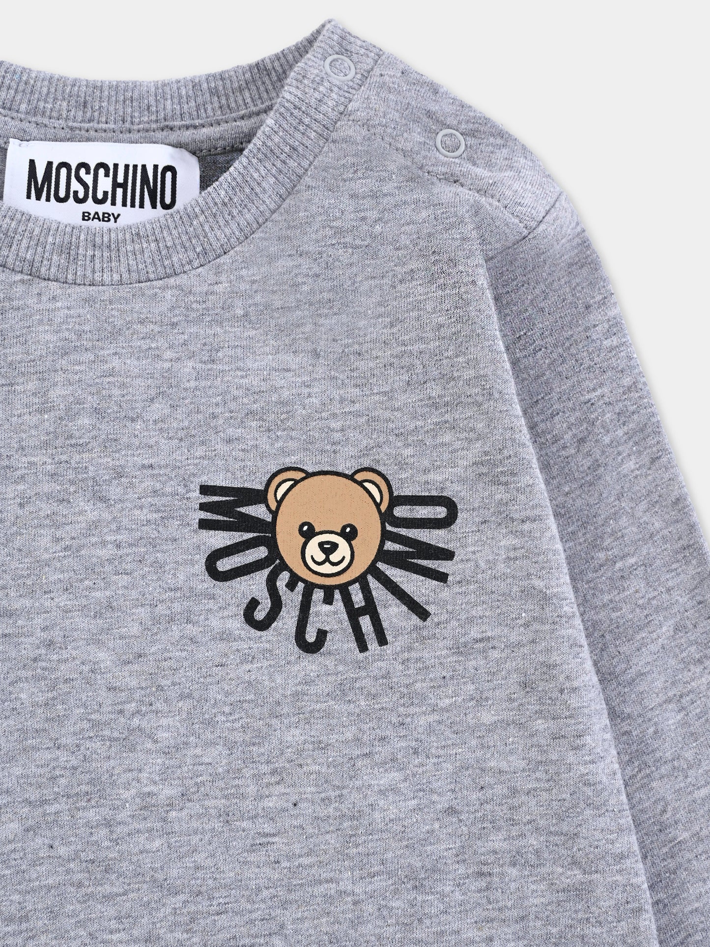 T-shirt grigia per neonati con logo e Teddy Bear,Moschino Kids,MVO00R LAA10 60901