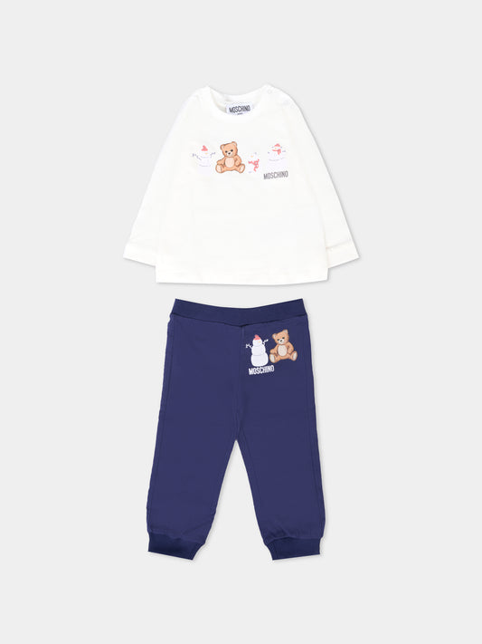 Completo multicolor per neonati con Teddy Bear e pupazzi di neve,Moschino Kids,MYK02F LAA01 83518