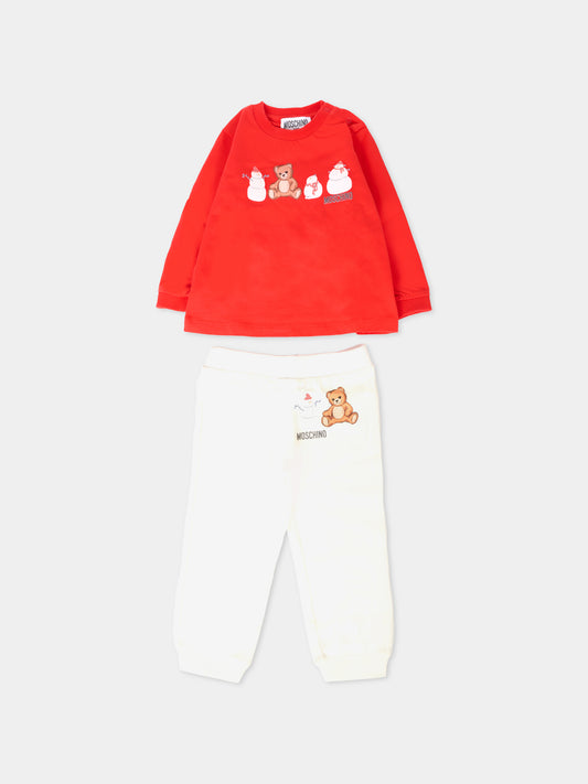 Completo multicolor per neonati con Teddy Bear e pupazzi di neve,Moschino Kids,MYK02F LAA01 84243