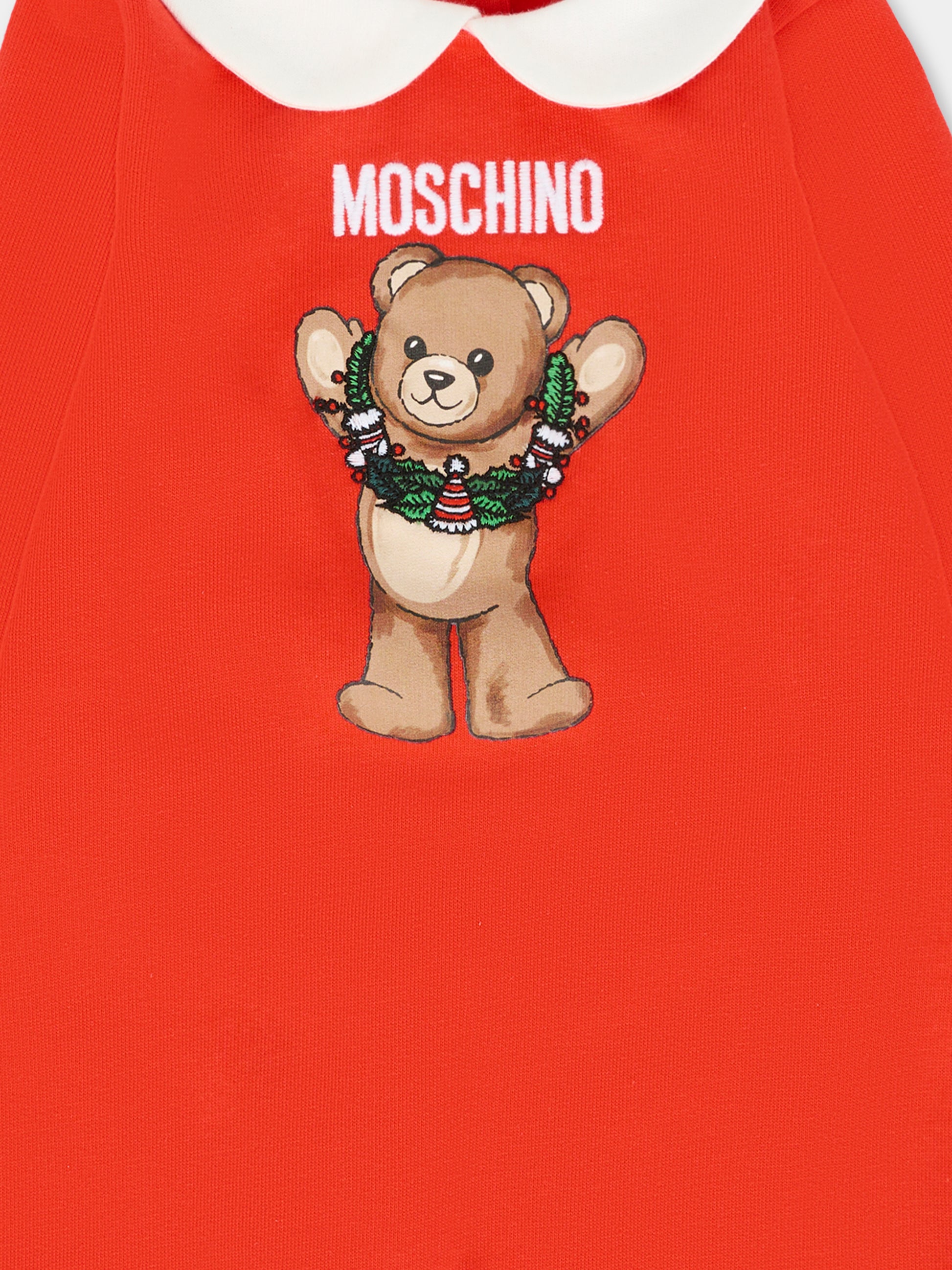 Tutina rossa per neonati con Teddy Bear e ghirlanda natalizia,Moschino Kids,MYY037 LCA14 50109