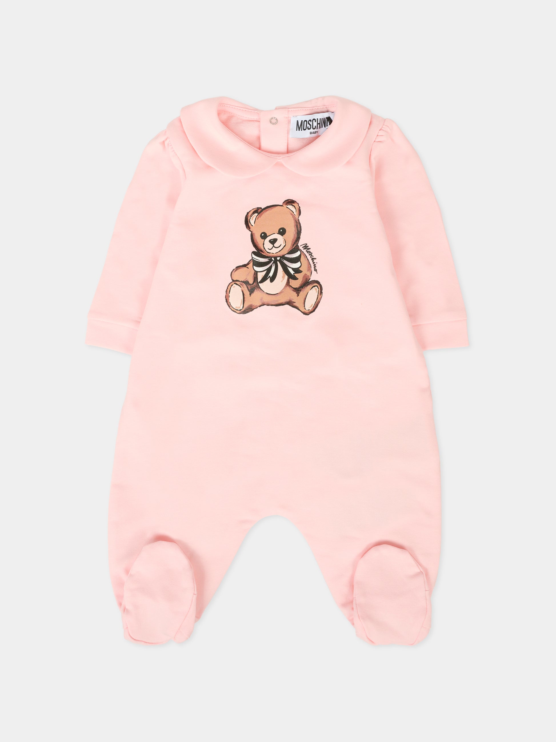 Set rosa per neonata con Teddy Bear con fiocco,Moschino Kids,MDY01A LDA16 50209