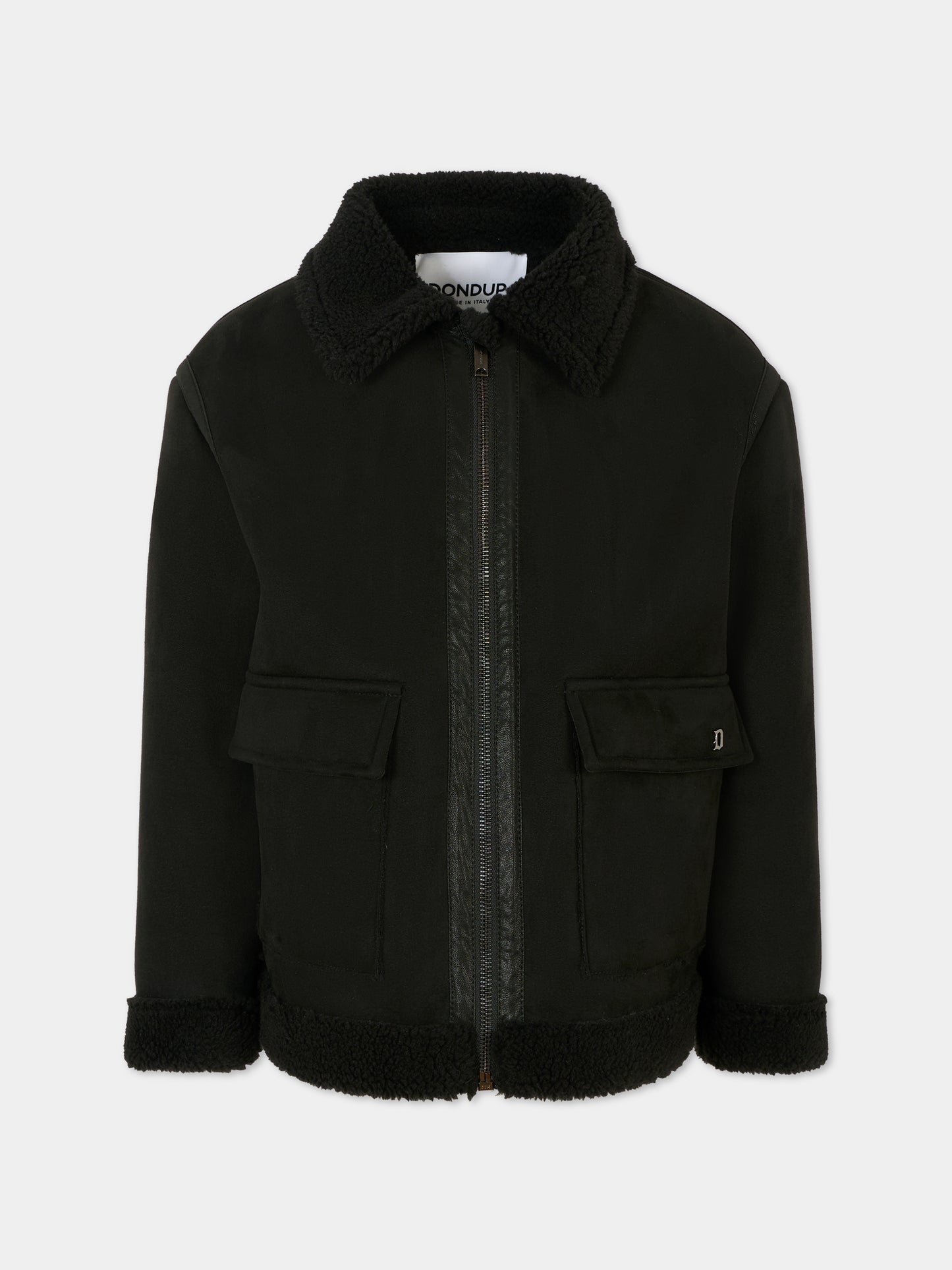 Ecopelliccia nera per bambino con patch,Dondup Kids,DMGB022 0 MO004 N000