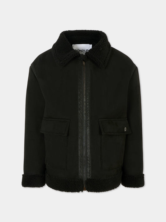 Ecopelliccia nera per bambino con patch,Dondup Kids,DMGB022 0 MO004 N000