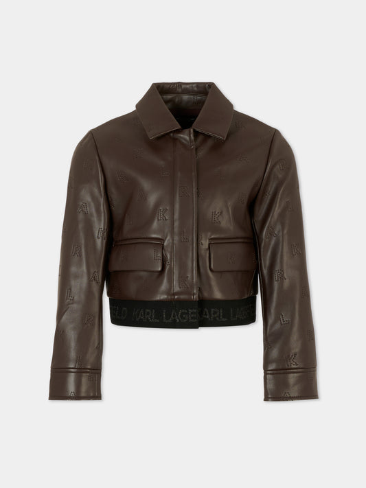 Giubbotto marrone per bambina con logo,Karl Lagerfeld Kids,Z30607 321