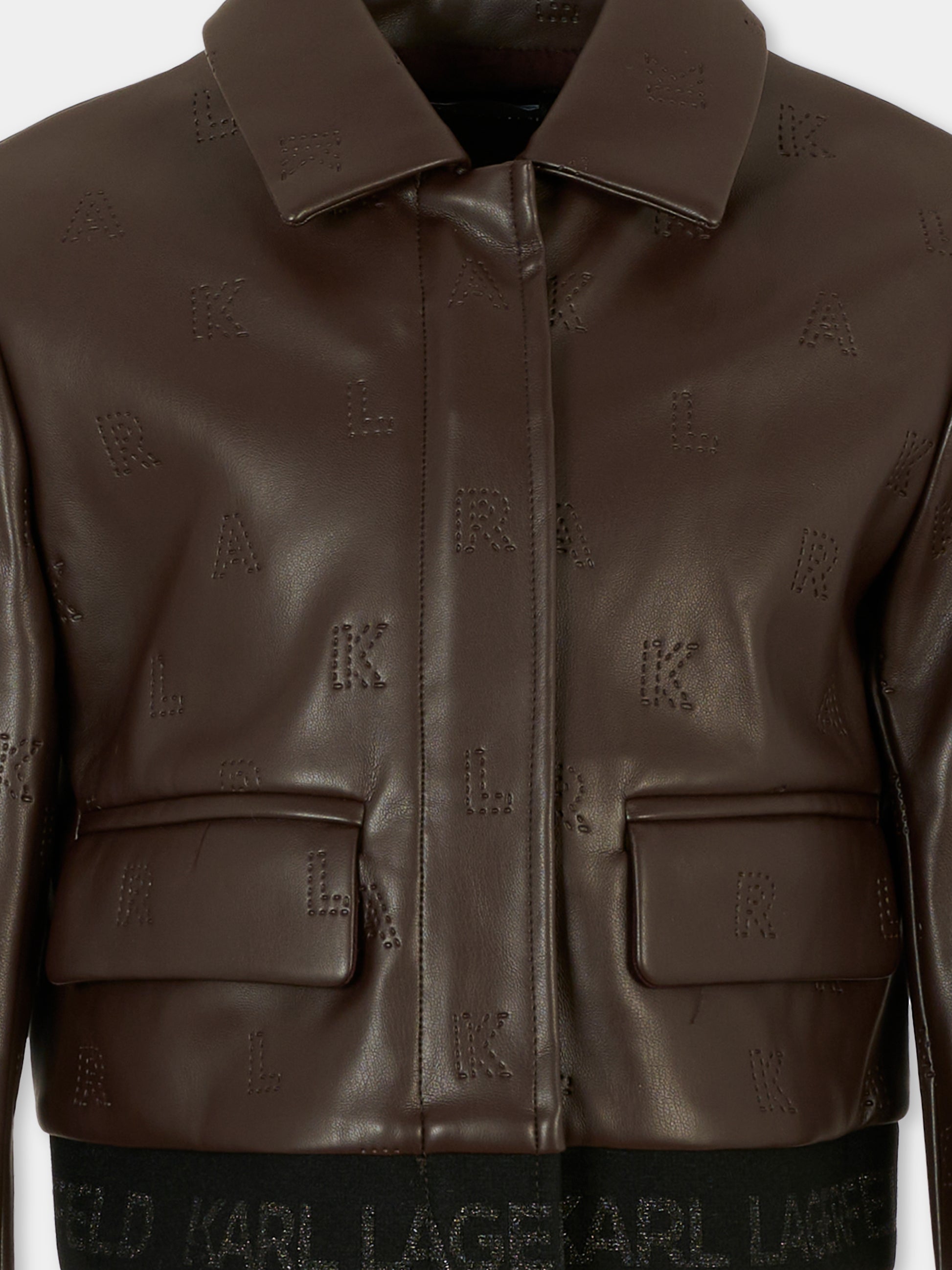 Giubbotto marrone per bambina con logo,Karl Lagerfeld Kids,Z30607 321