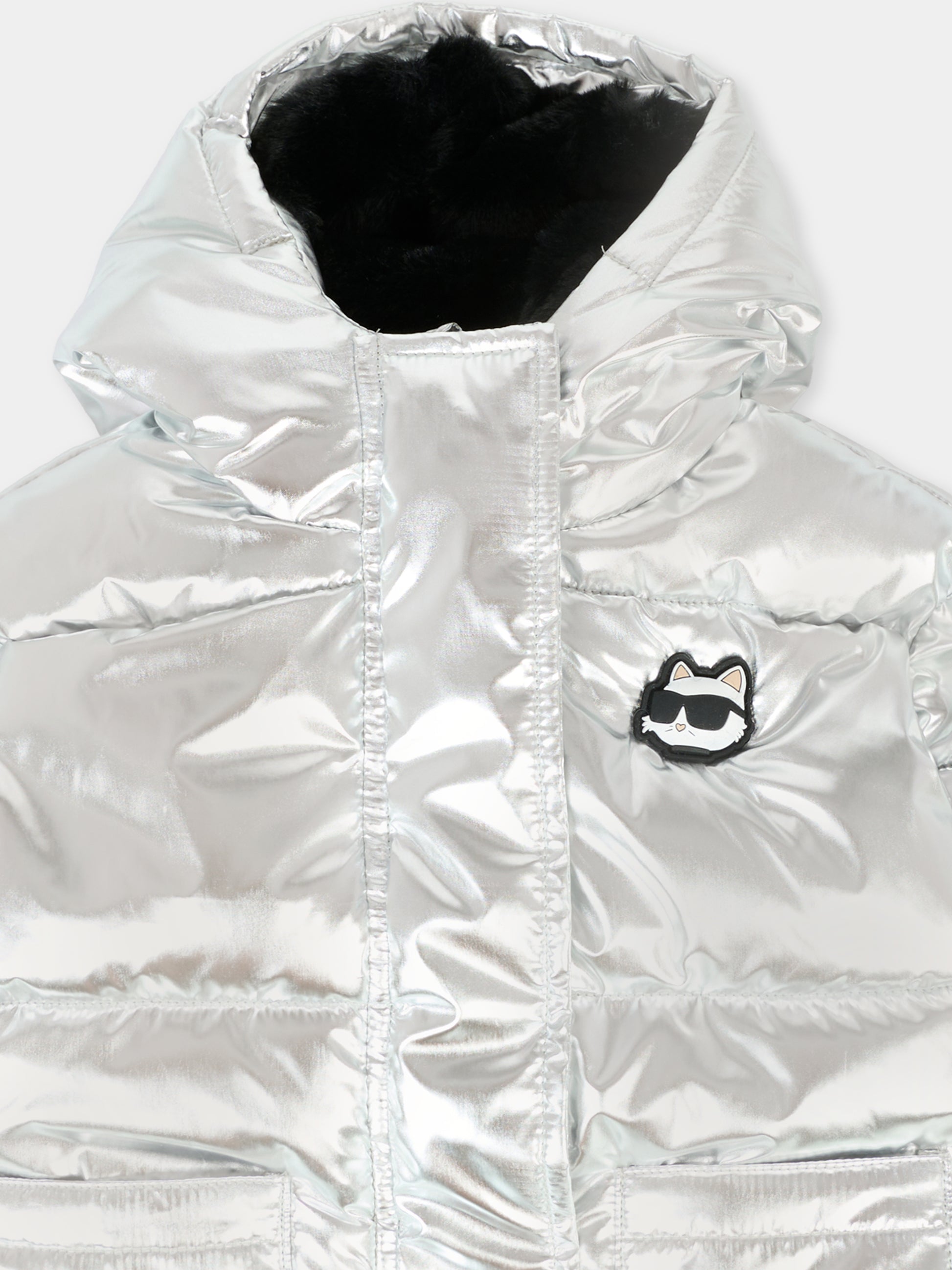 Piumino argento per neonata con Choupette,Karl Lagerfeld Kids,Z30654 016