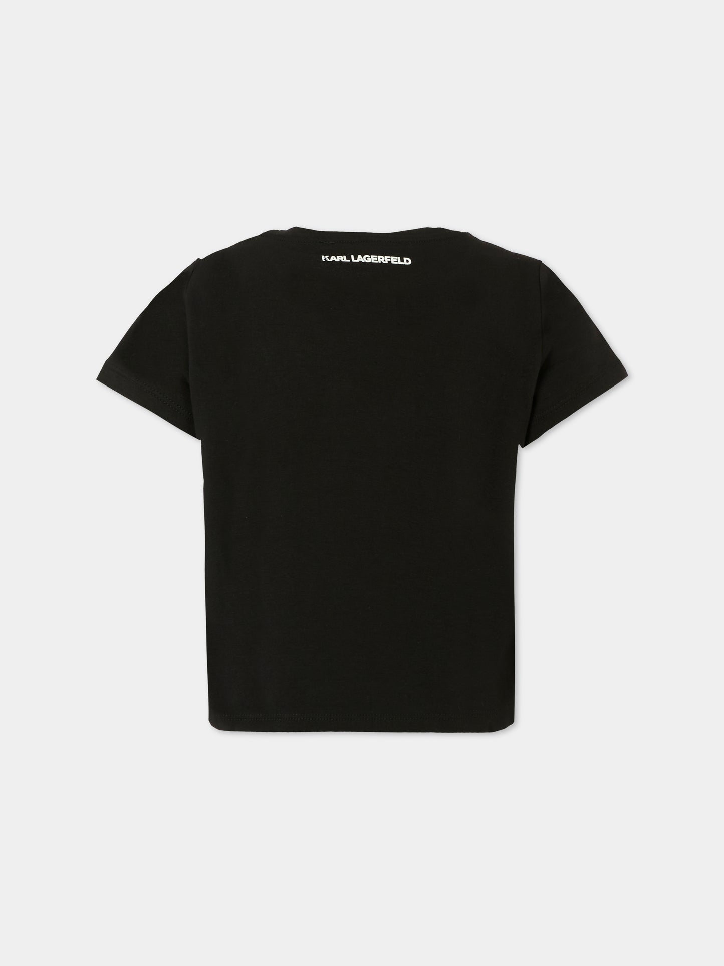T-shirt nera per bambina con Choupette e paillettes,Karl Lagerfeld Kids,Z30944 09B