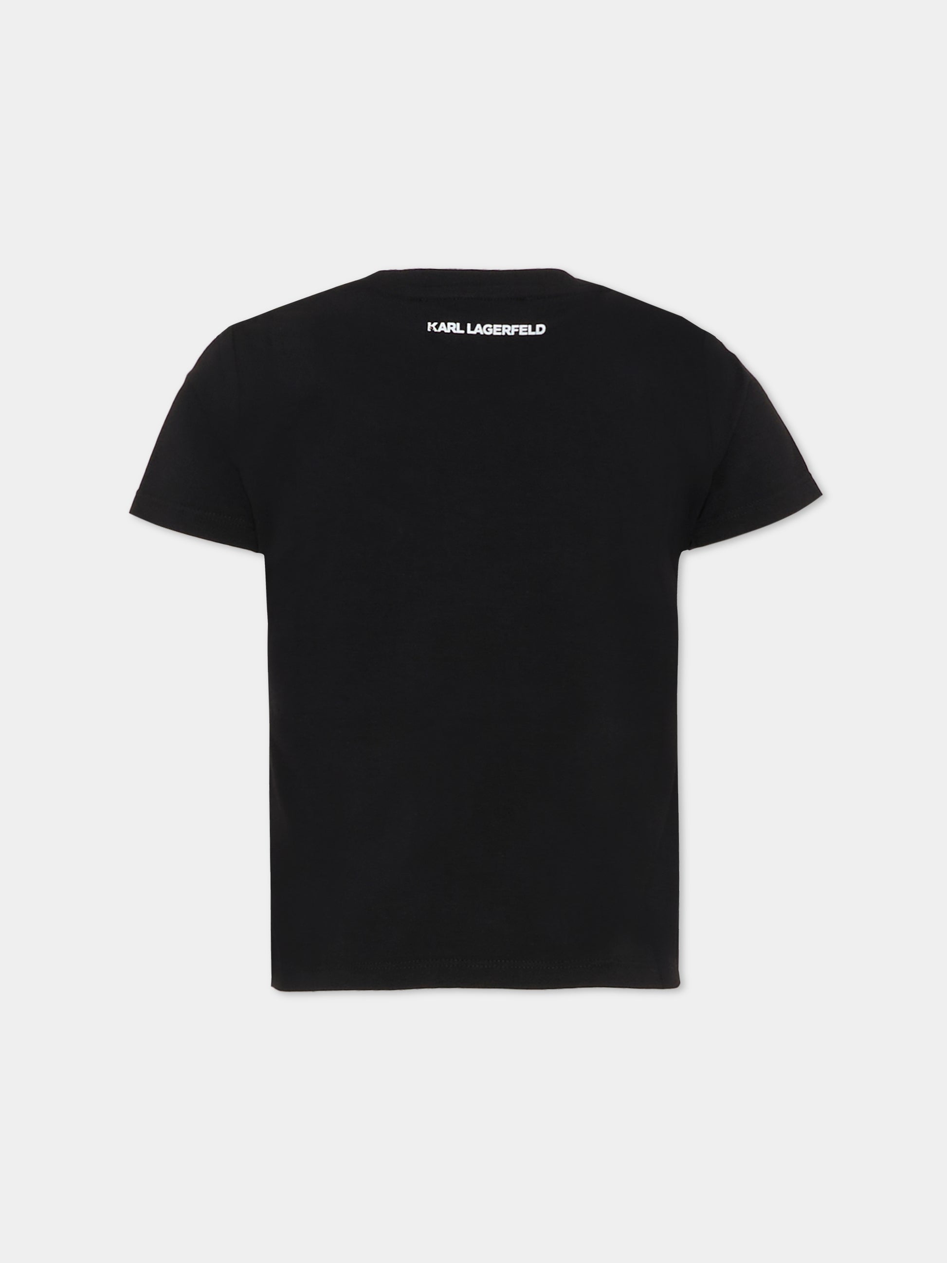 T-shirt nera per bambina con Choupette e strass,Karl Lagerfeld Kids,Z30945 09B