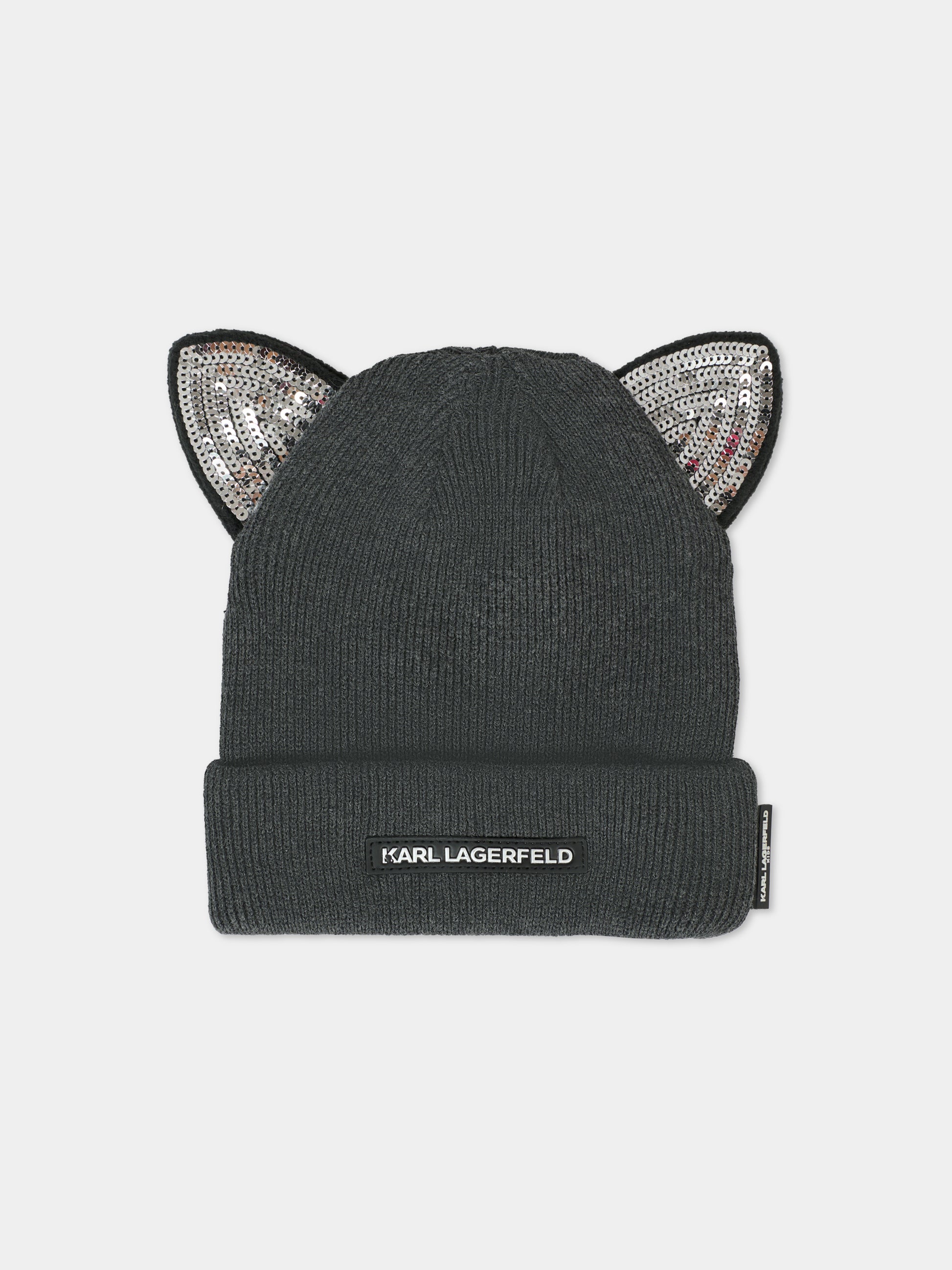 Berretto grigio per bambina con logo,Karl Lagerfeld Kids,Z31007 A82