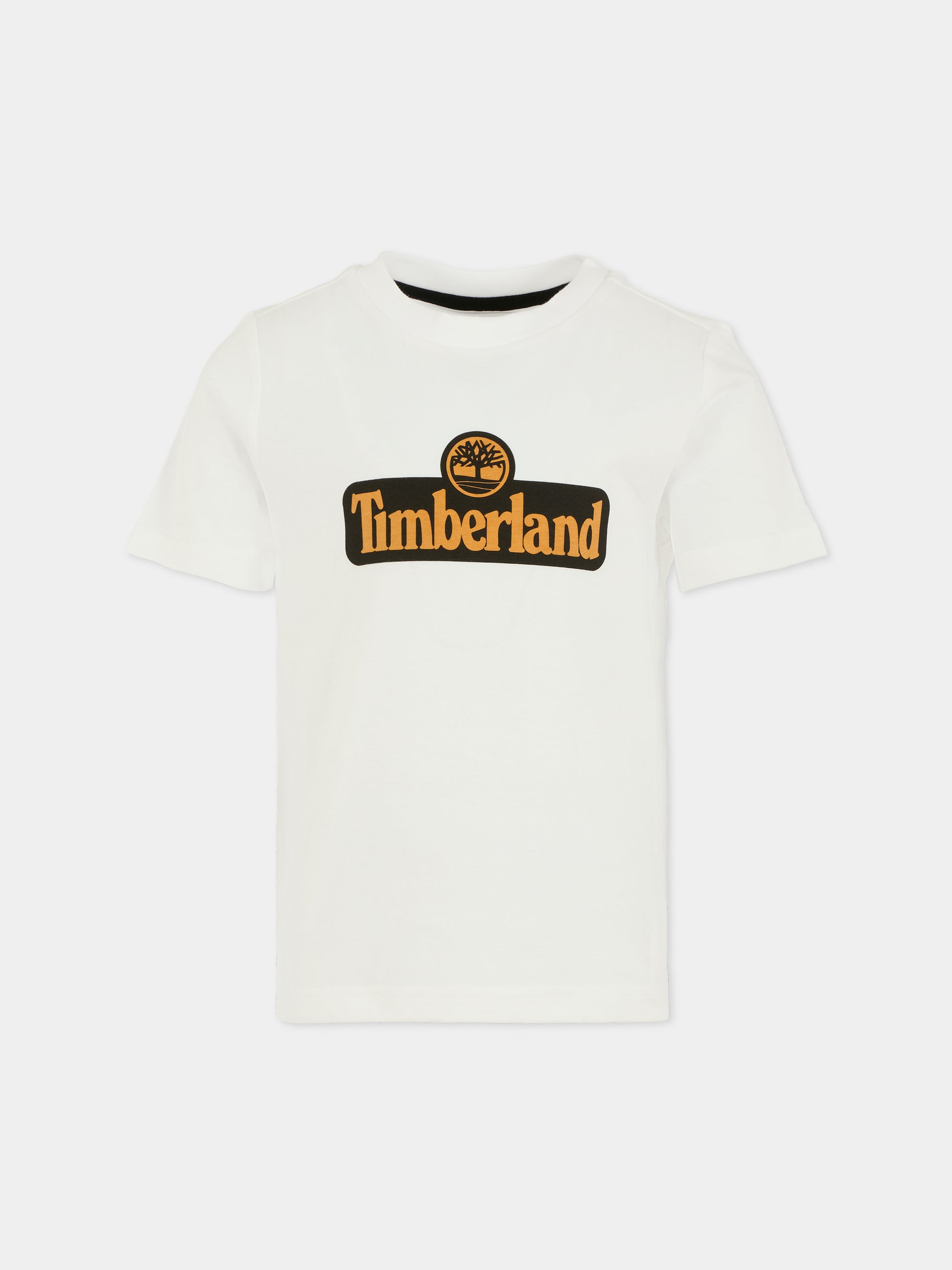 T-shirt bianca per bambino con logo arancione,Timberland,T60212 N50