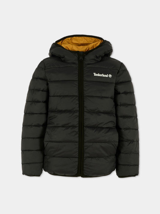 Piumino nero per bambino con logo,Timberland,T60377 09B